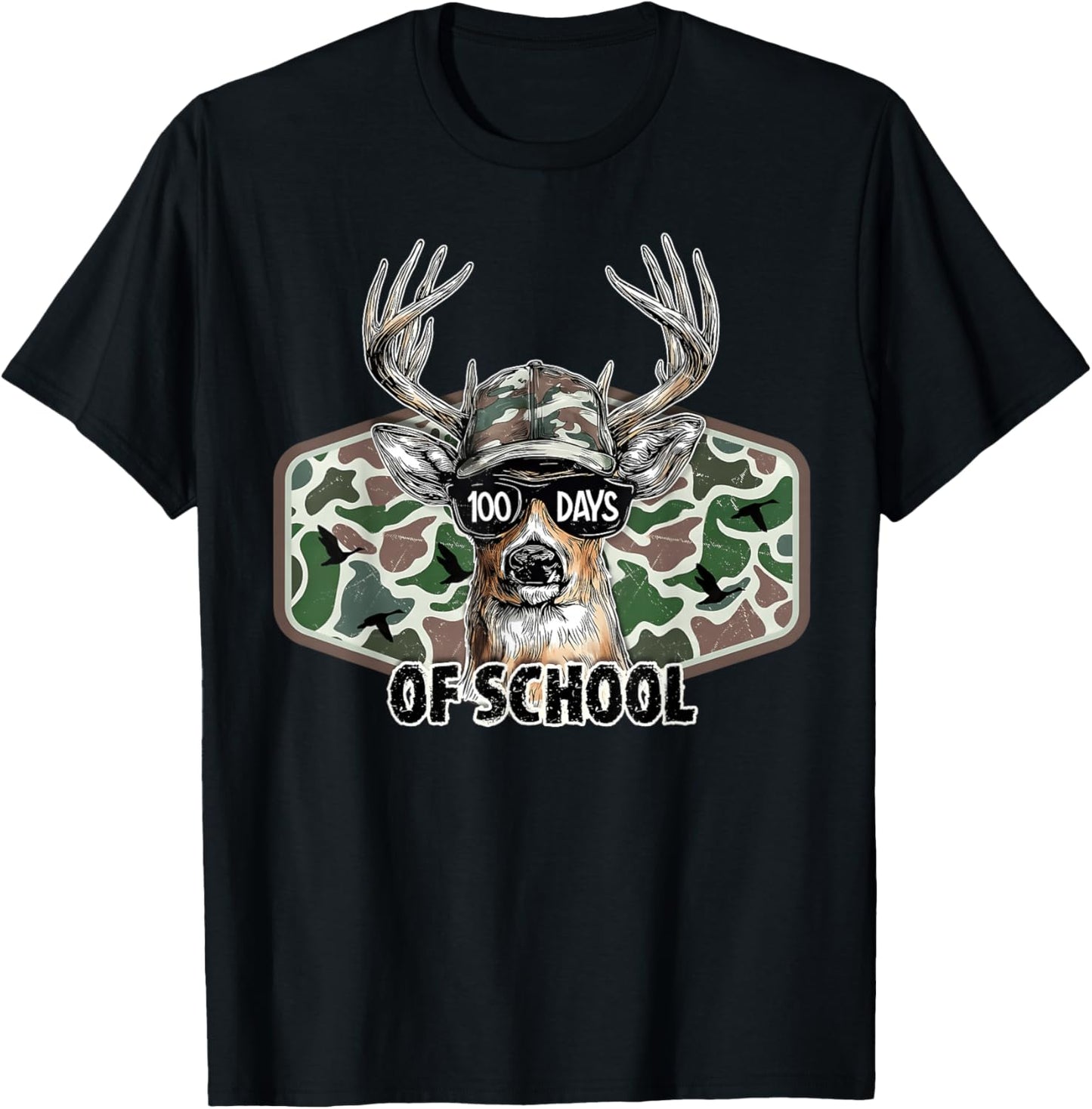 100 Days of School Deer Hunting Camo Boy Men Hunter T-Shirt - T-Shirt | Black