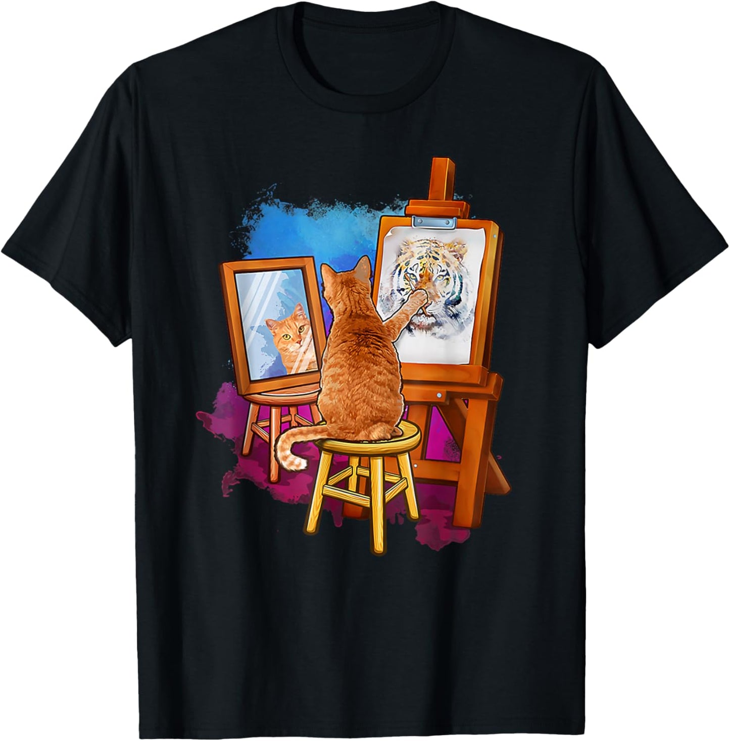 Cat paints self-portrait as a tiger T-Shirt - T-Shirt | Black