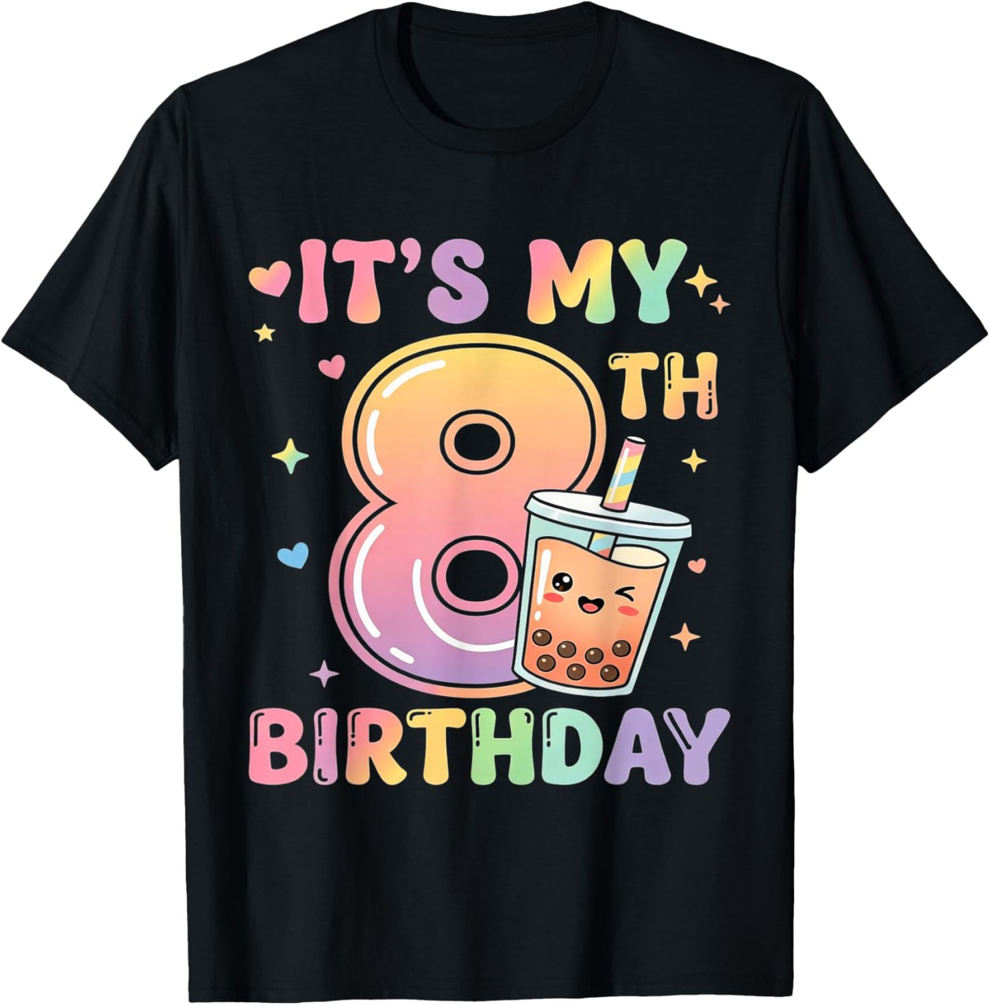 It's My 8th Birthday Cute Bubble Boba Tea 8 Year Old Girls T-Shirt - T-Shirt | Black