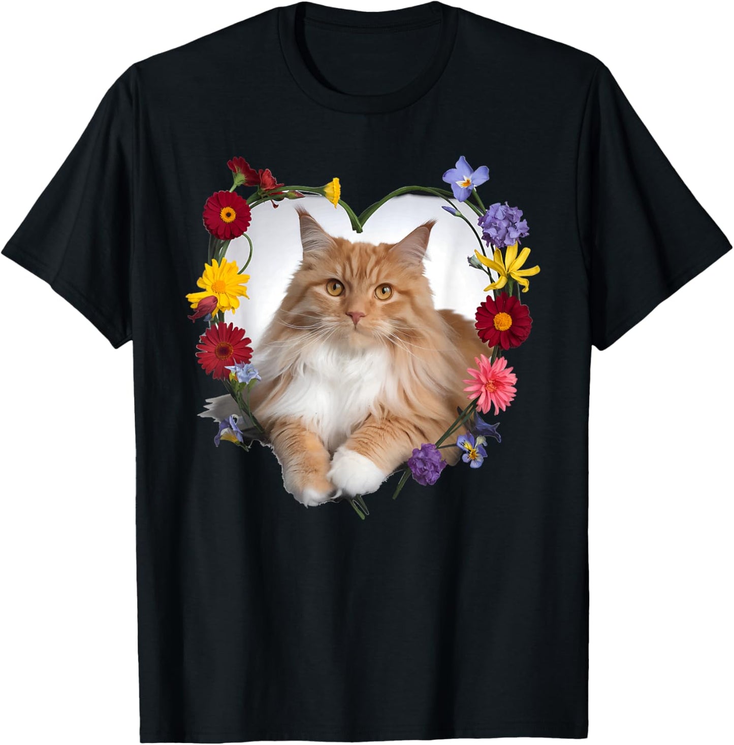 Orange Maine Coon Cat Pet Lover Heart Valentine T-Shirt - T-Shirt | Black