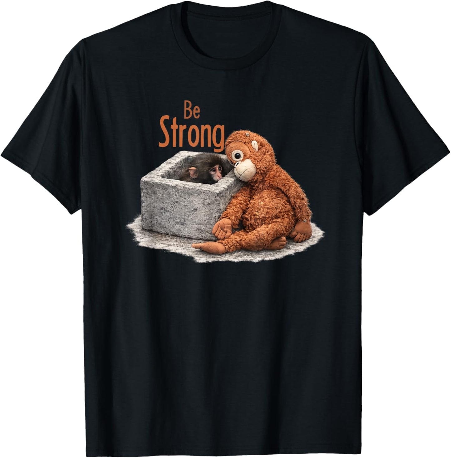 Cute Baby Monkey Punch with his Orangutan Stuffed Toy T-Shirt - T-Shirt | Black