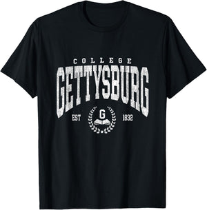 Vintage Gettysburg Athletics Arch Design Men Women T-Shirt - T-Shirt | Black