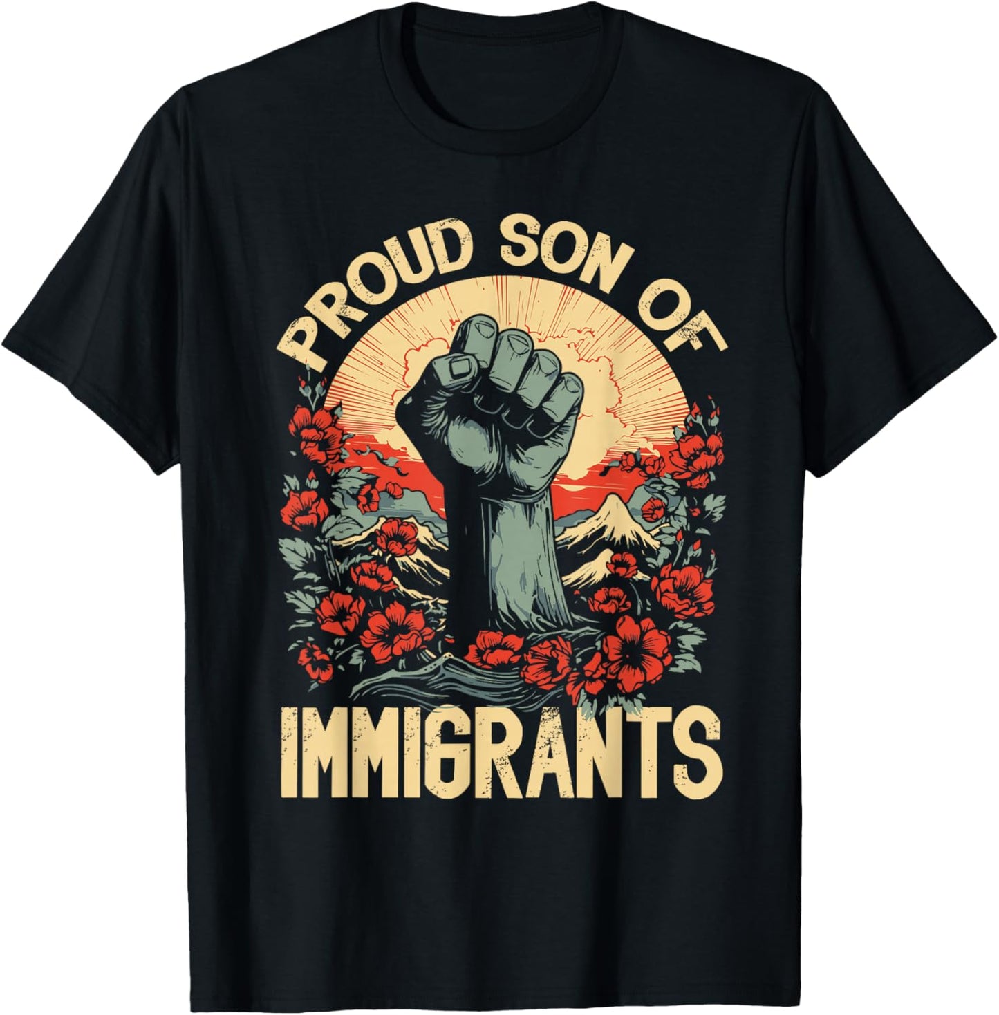Proud Son of Immigrants Diversity Heritage Gift T-Shirt - T-Shirt | Black