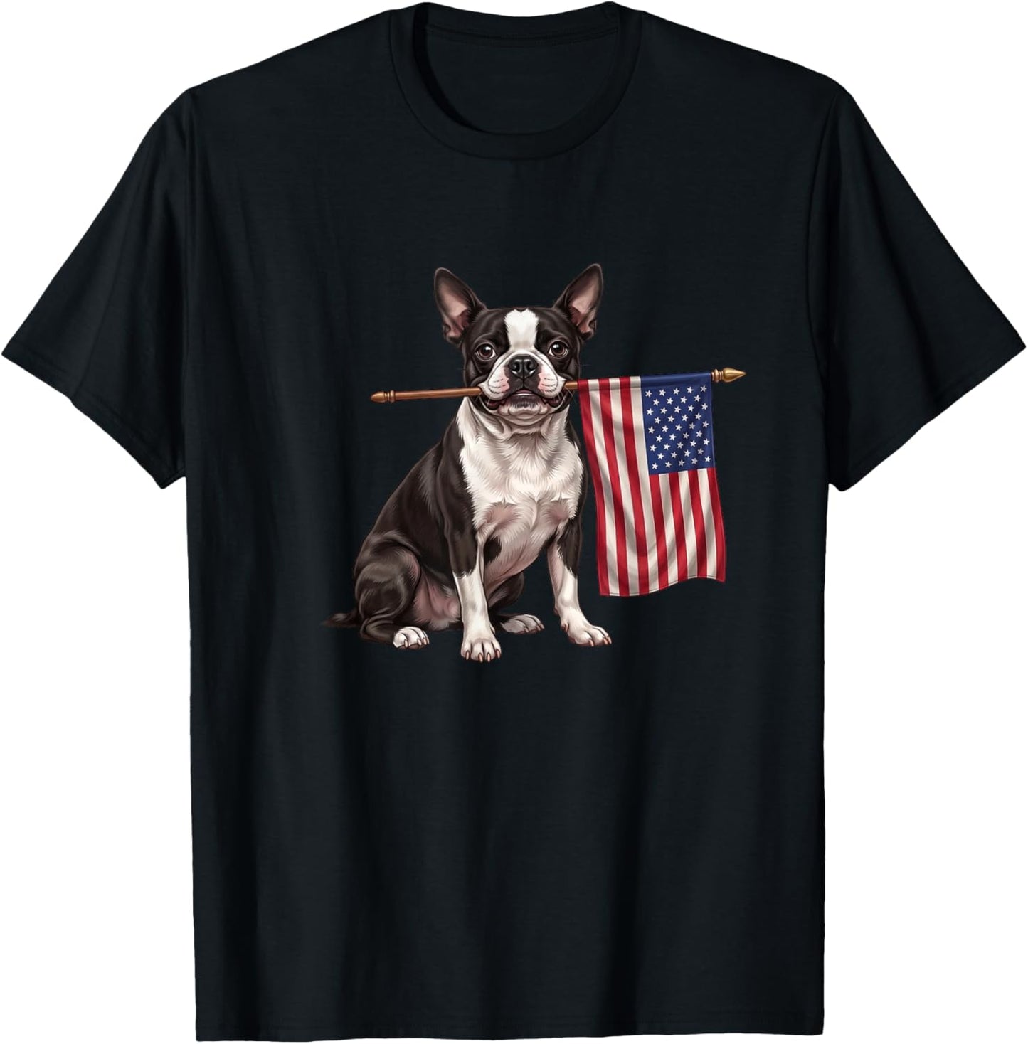 Retro Boston Terrier American Flag Patriotic Dog 4th of July T-Shirt - T-Shirt | Black