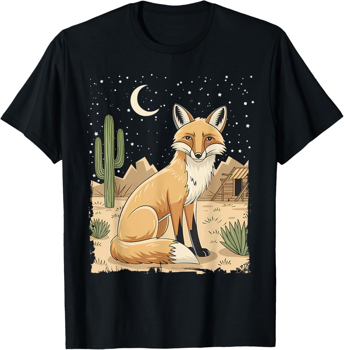 Coyote Desert Nature Scenic Wild Animal South West Cactus T-Shirt - T-Shirt | Black