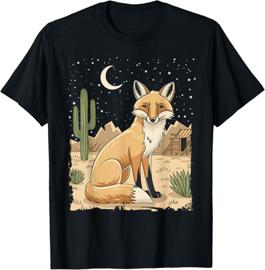 Coyote Desert Nature Scenic Wild Animal South West Cactus T-Shirt - T-Shirt | Black