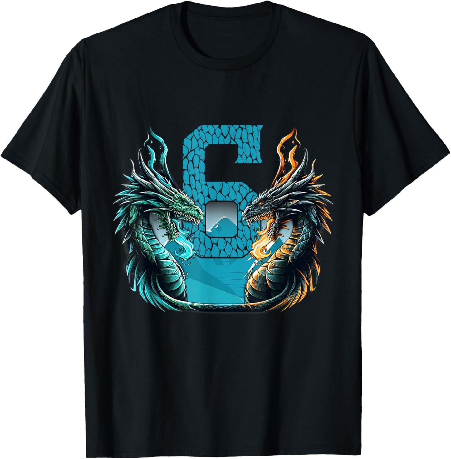 Boy Girl 6 Year Old Birthday Dragon Shirt 6th Birthday T-Shirt - T-Shirt | Black
