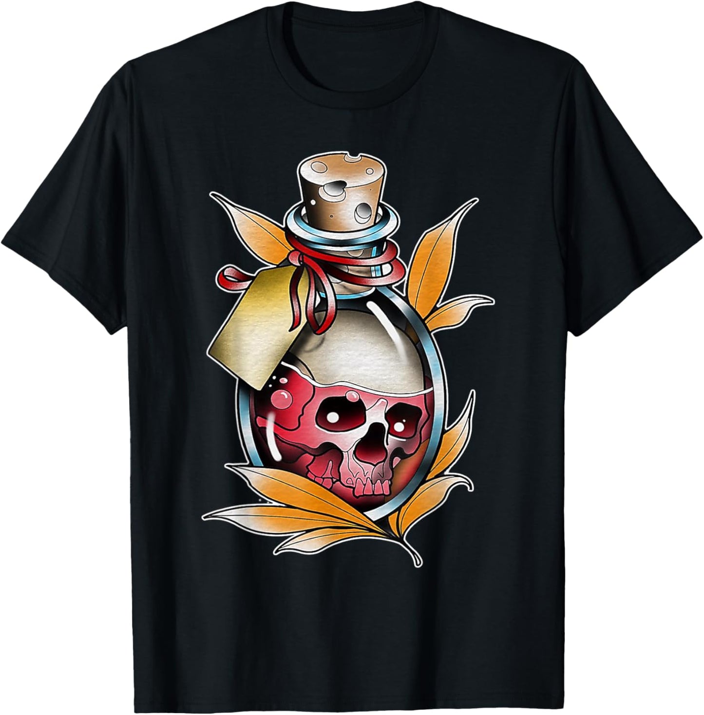 Skull Potion Poison Bottle Neo-Traditional Tattoo Flash T-Shirt - T-Shirt | Black