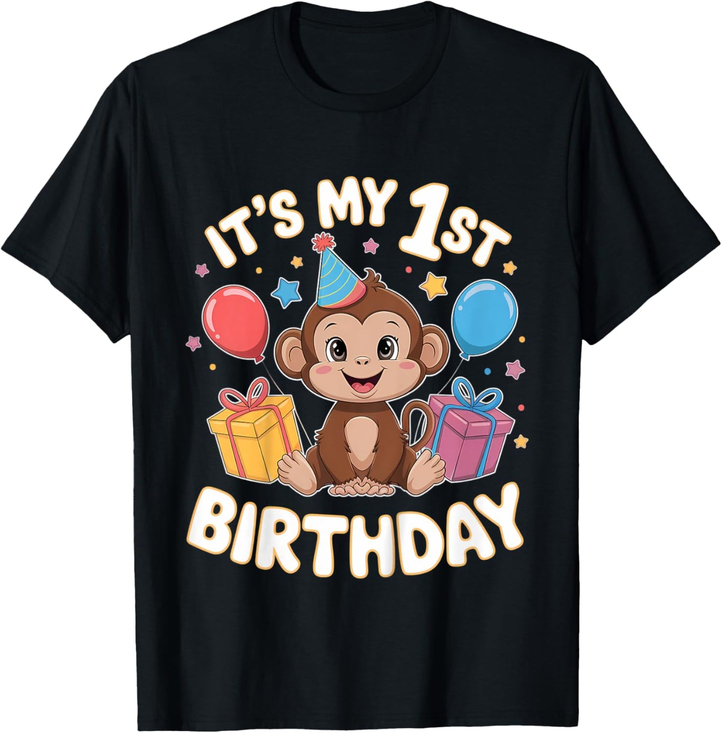 Kids 1st Birthday Monkey Party Design T-Shirt - T-Shirt | Black