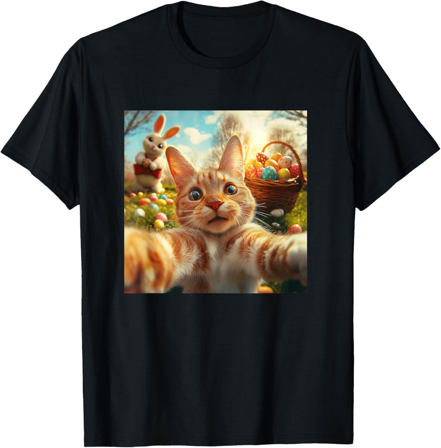Funny Cat Selfie Women Girls Boys Kids Easter T-Shirt - T-Shirt | Black