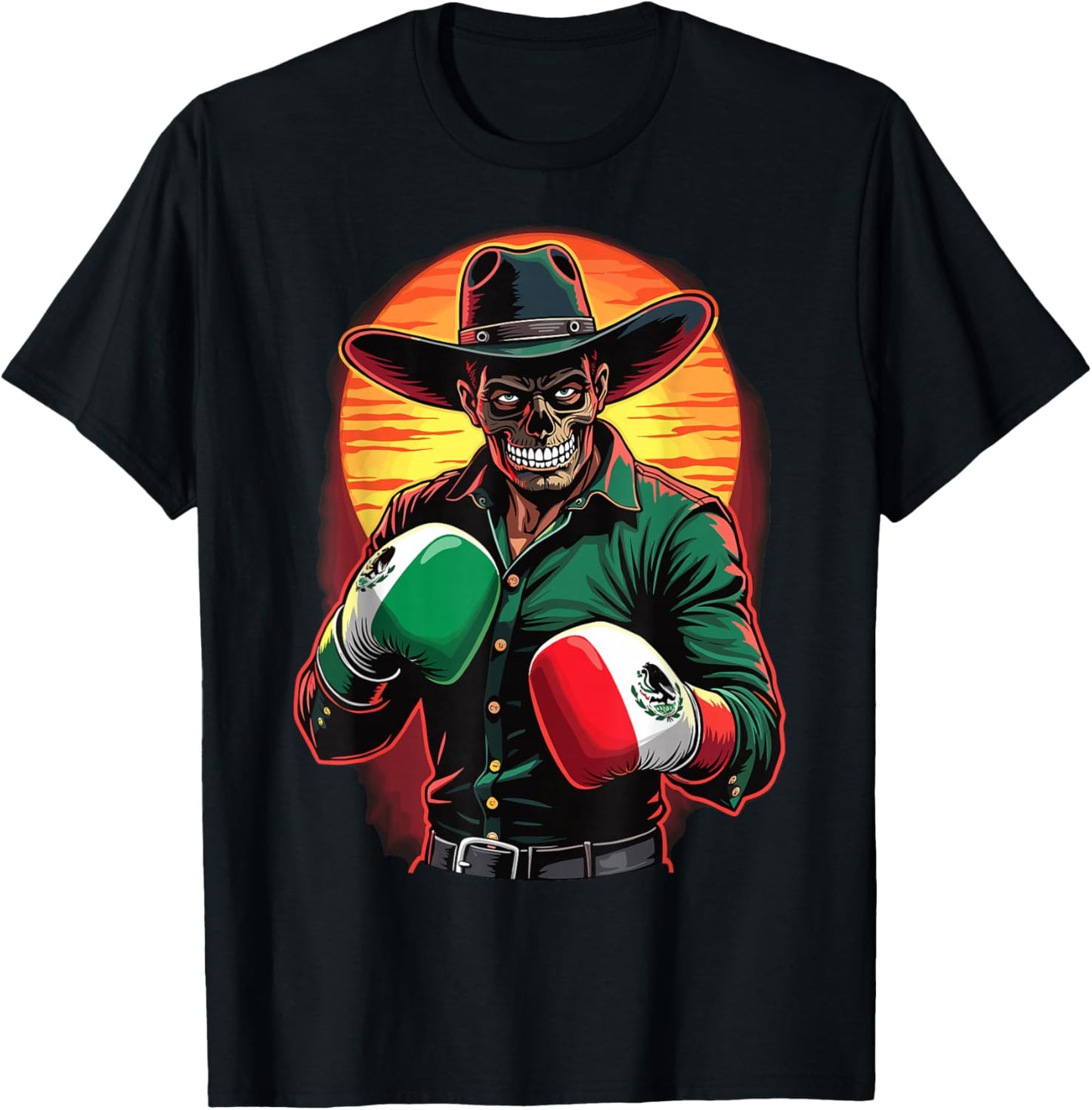 Mexican Cowboy Boxer Día de Muertos Boxing T-Shirt - T-Shirt | Black