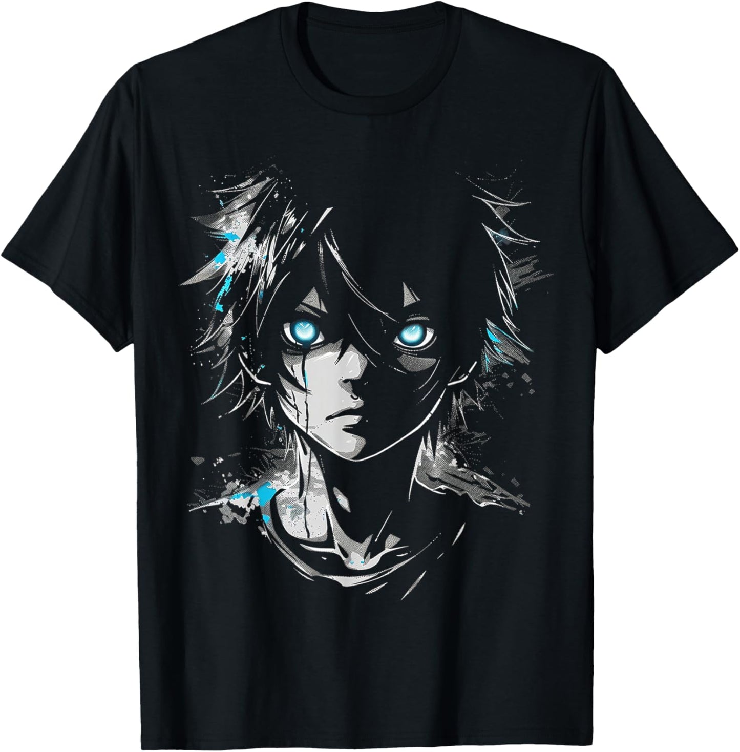 Anime Manga Motif Blue-Eyes Illustration Anime T-Shirt - T-Shirt | Black