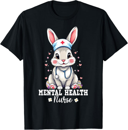 Mental Health Nurse Bunny With Stethoscope Easter Nurse T-Shirt - T-Shirt | Black