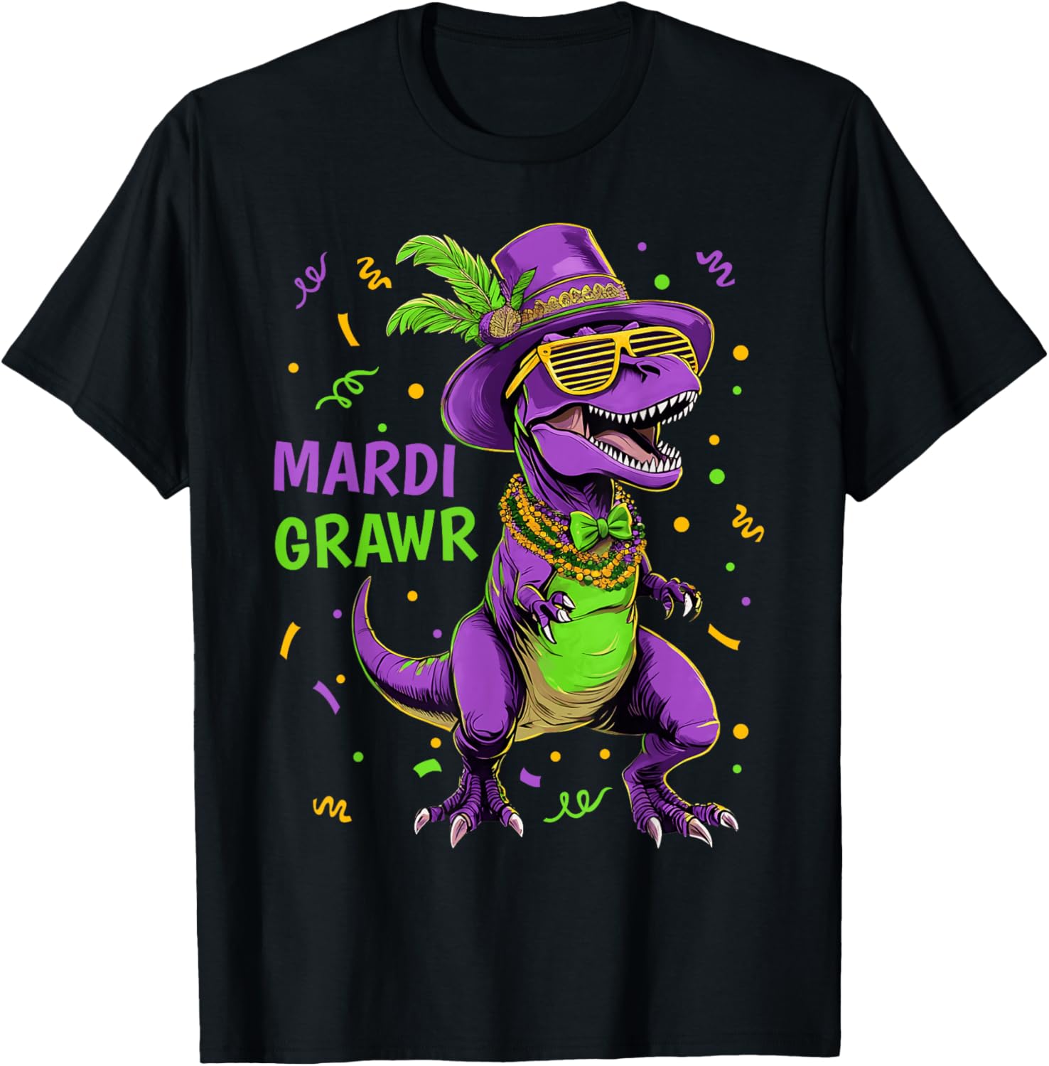 Mardi Grawr T-Rex Dino Costume Toddler Boys Kids Mardi Gras T-Shirt - T-Shirt | Black