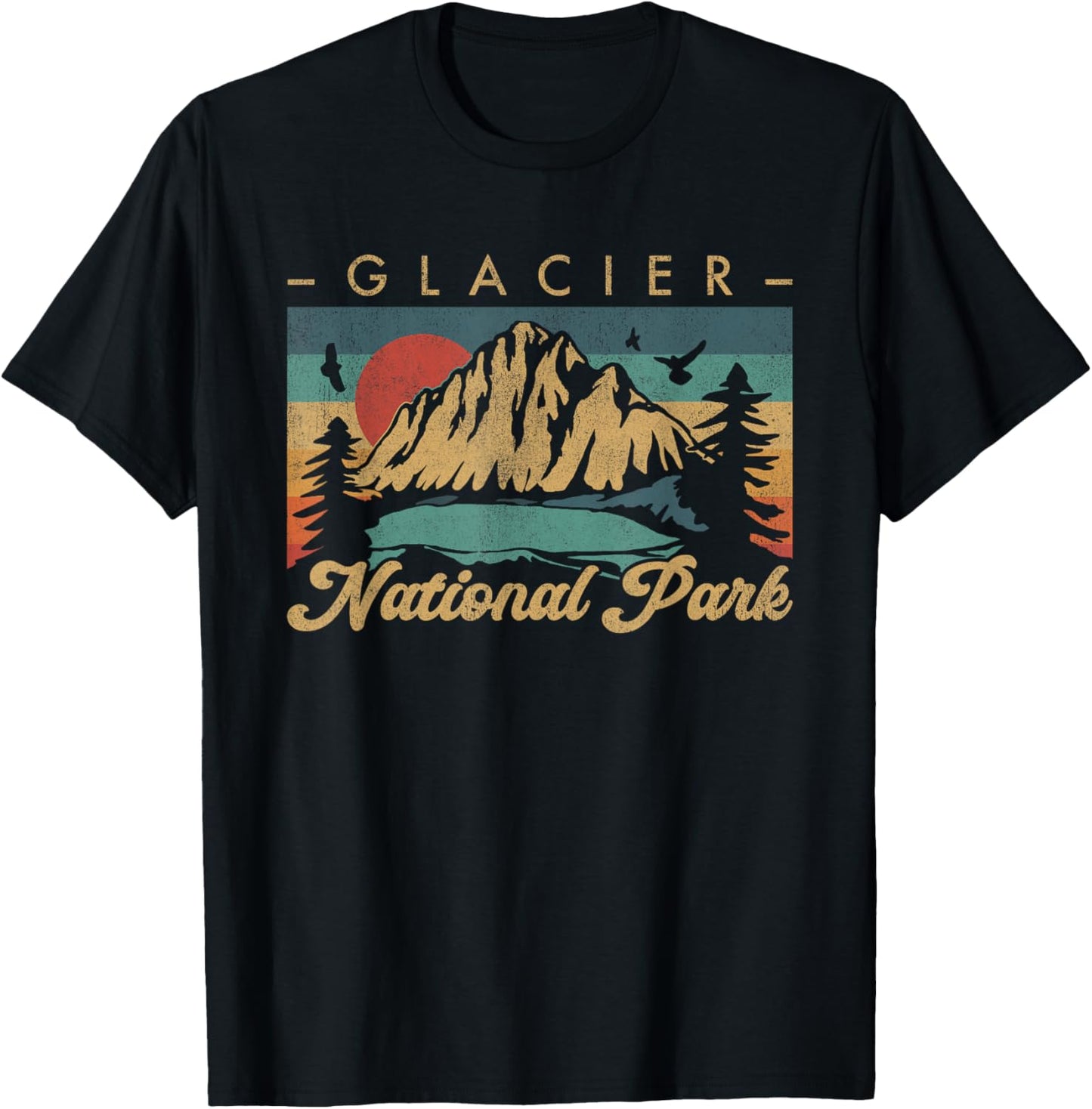 Retro Vintage Graphic Glacier National Park T-Shirt - T-Shirt | Black