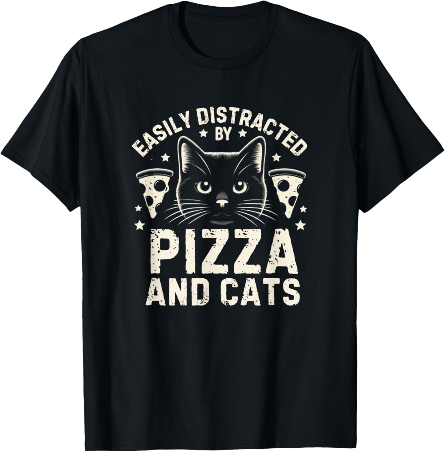 Funny Pizza Lover Foodie Pizza Pun Pizza and Cats T-Shirt - T-Shirt | Black