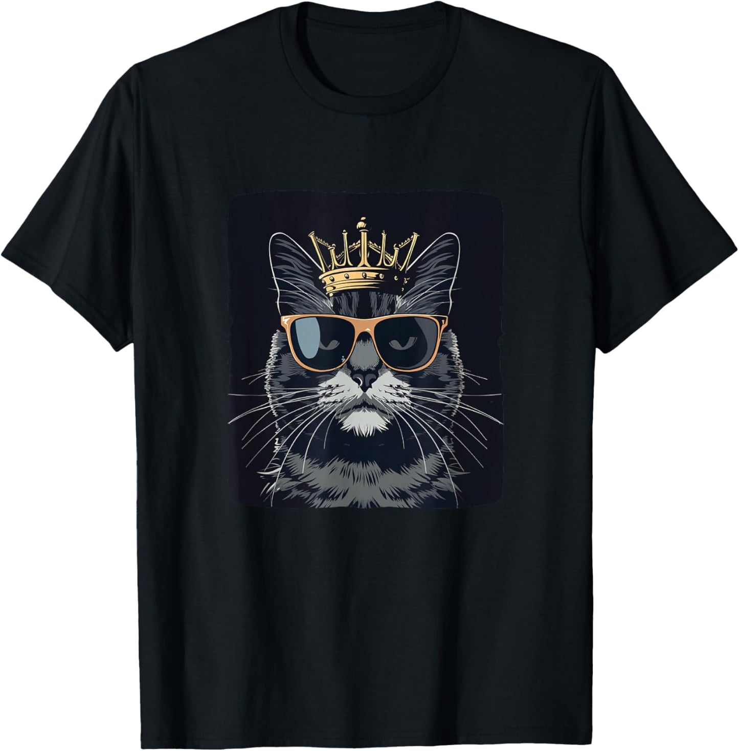Funny Sunglasses Cat King with a Silly Crown T-Shirt - T-Shirt | Black