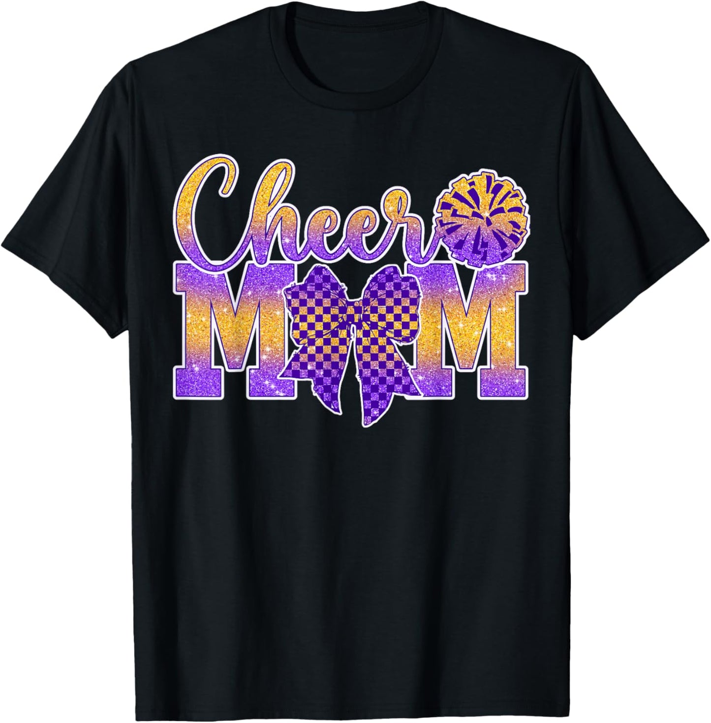 Cheer Mom Purple Gold Cheerleader Game Day Cheer Football T-Shirt - T-Shirt | Black