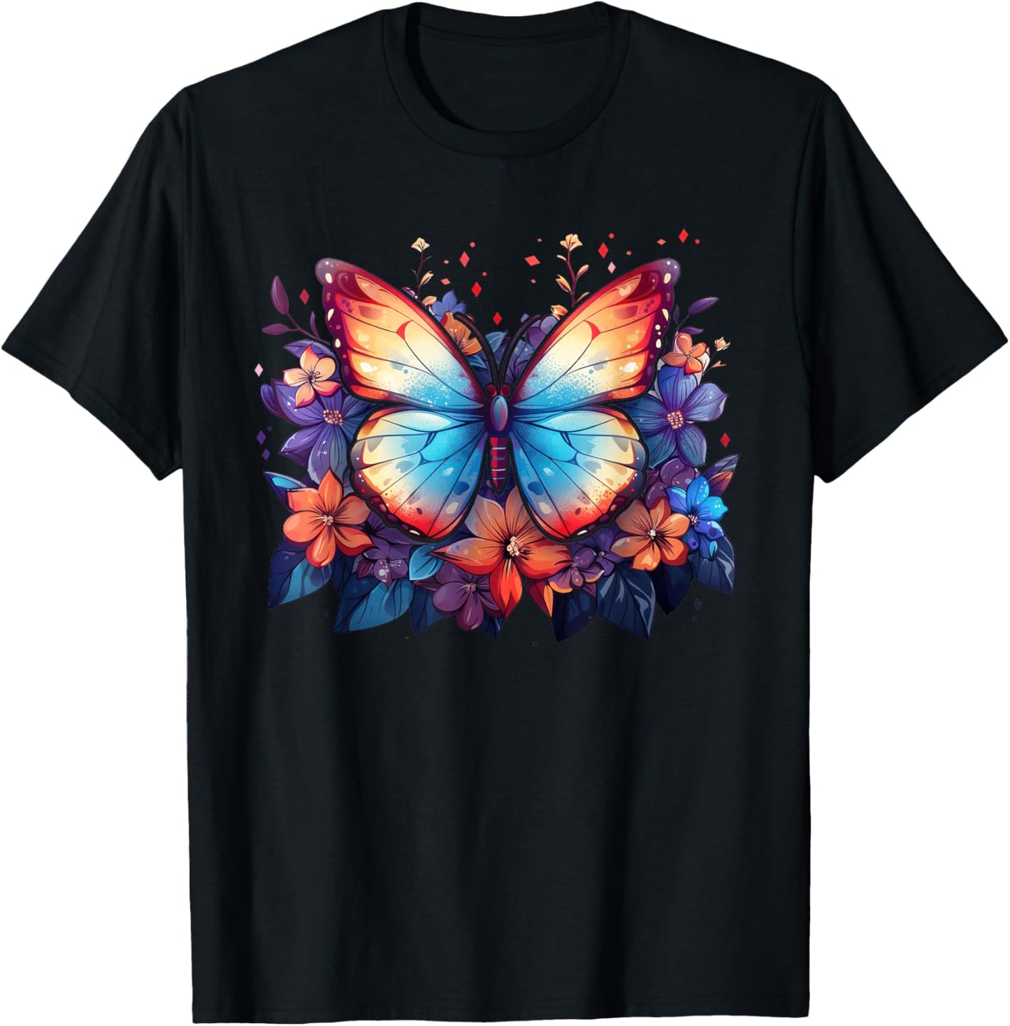 Butterfly Flowers T-Shirt - T-Shirt | Black