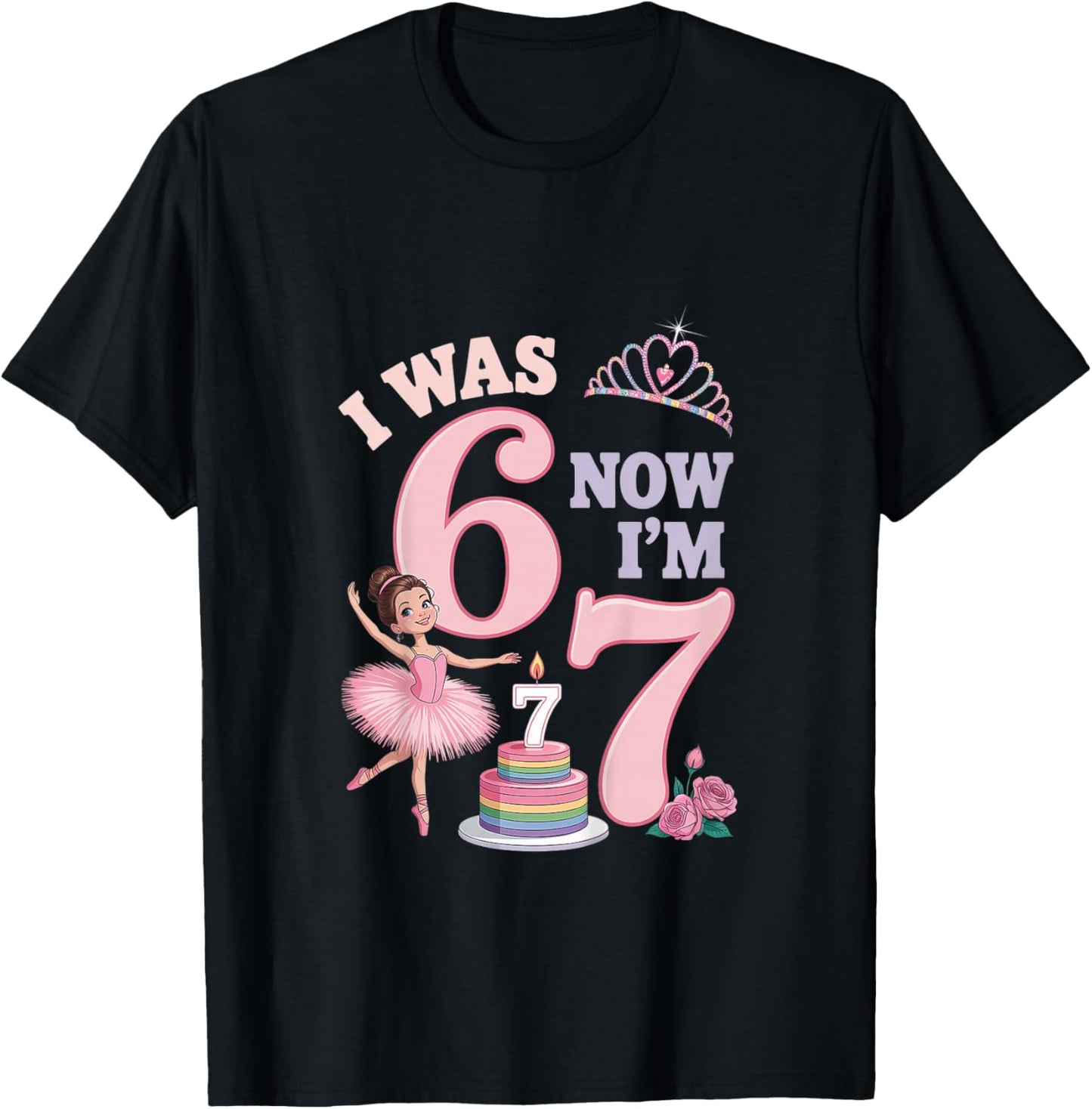 I was 6 Now I'm 7 Ballerina T-Shirt - T-Shirt | Black