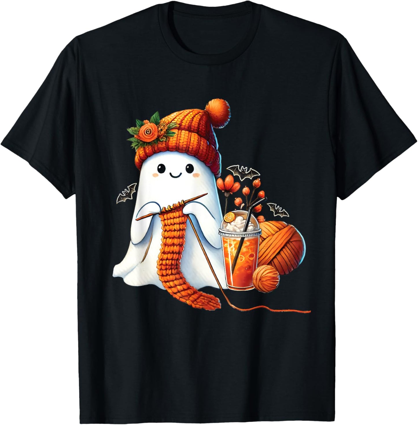 Cute Ghost crochet knitting Lovers Halloween Coffee Women T-Shirt - T-Shirt | Black