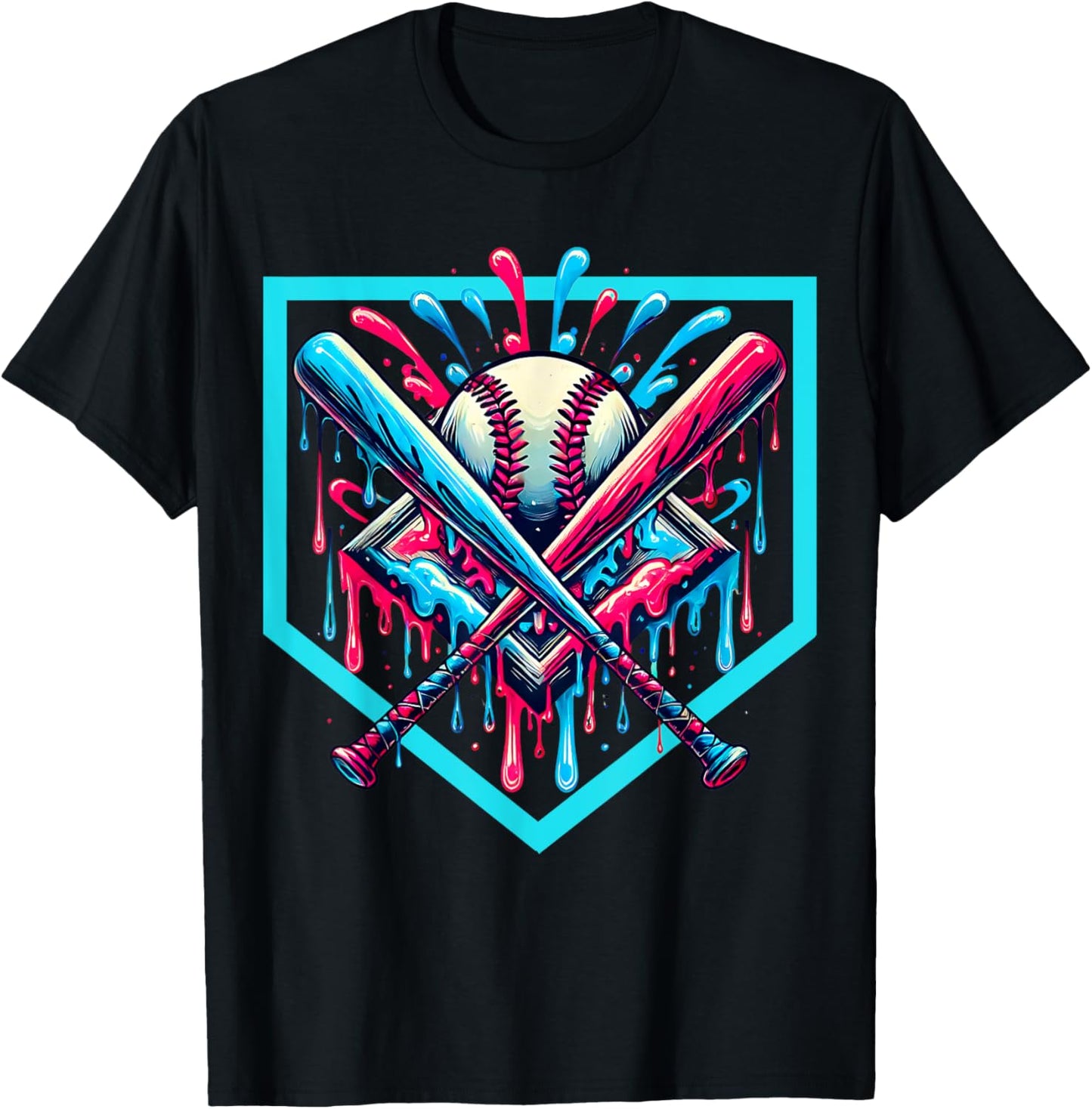 Cool Sport Softball & Baseball Home Plate Drip T-Shirt - T-Shirt | Black