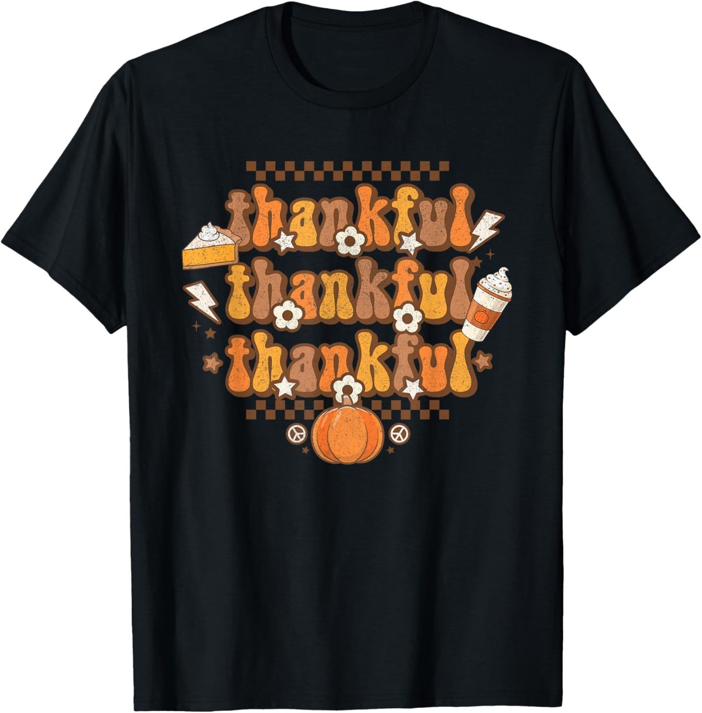 Retro Thankful Thanksgiving Fall Vibes Groovy Pumpkin Pie T-Shirt - T-Shirt | Black