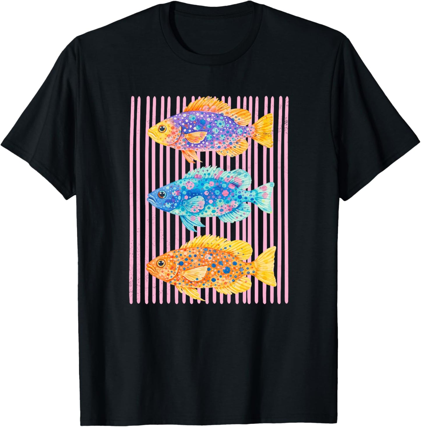 Bunte Meeresfische Aquarell Kunst rosa Streifen Premium T-Shirt - T-Shirt | Black