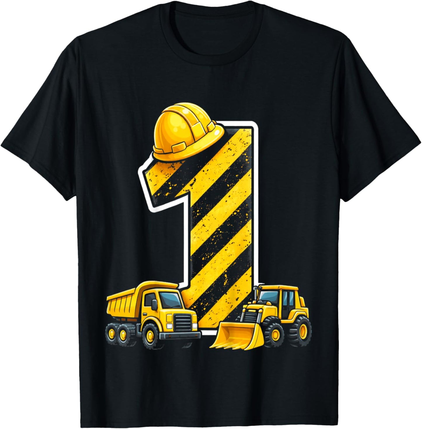 Kids One 1yr 1st Birthday Construction 1 Year Old Birthday Boy T-Shirt - T-Shirt | Black