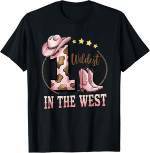Wildest One in The West 1st Birthday Cowgirl Western Rodeo T-Shirt - T-Shirt | Black