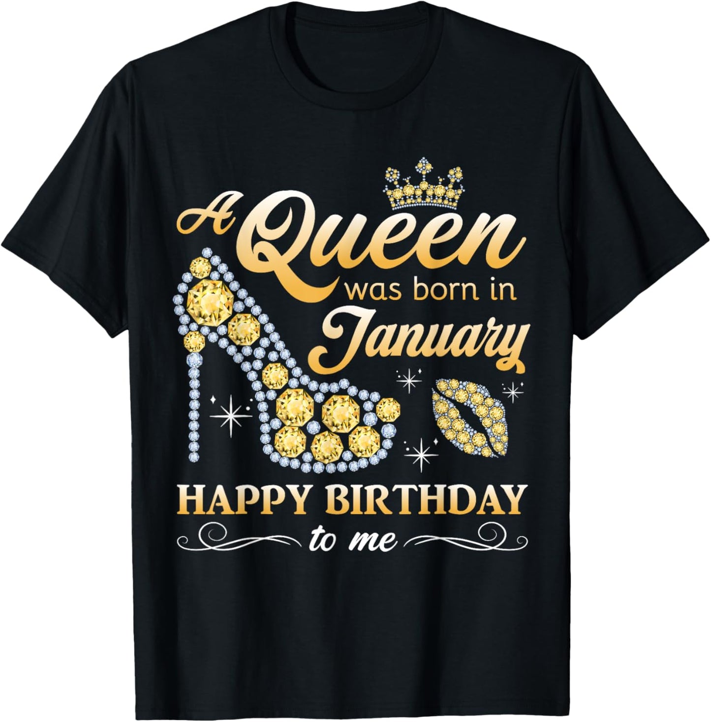A Queen Was Born in January Women Girls January Birthday T-Shirt - T-Shirt | Black