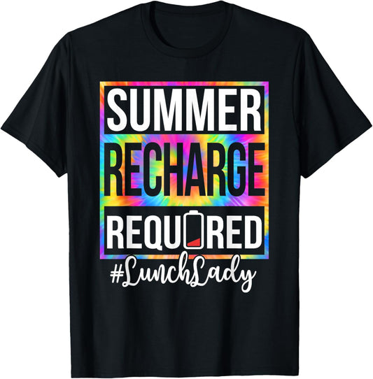 Funny Lunch Lady Summer Recharge Required Last Day of School T-Shirt - T-Shirt | Black