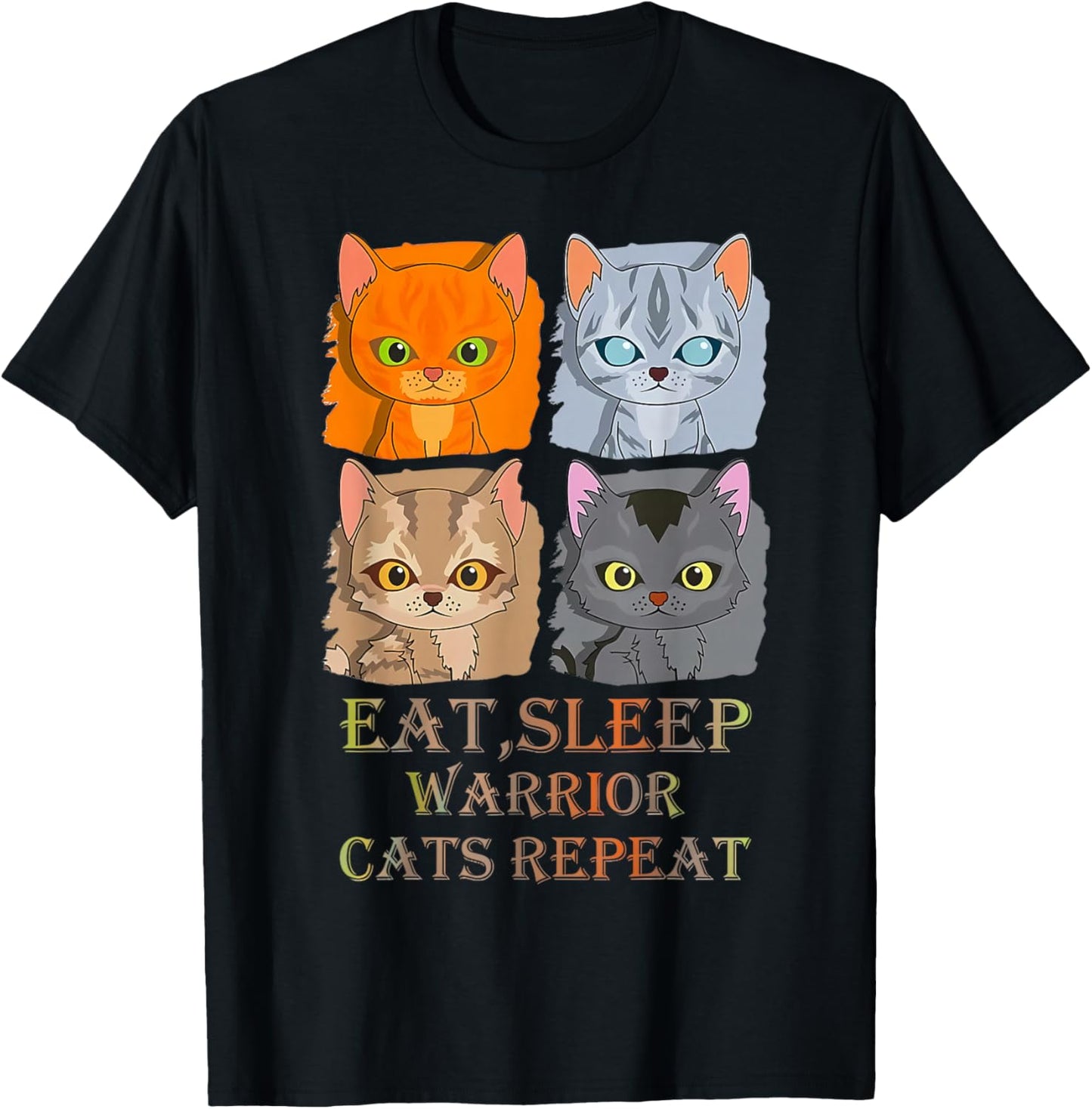 Eat Sleep Warrior Cats Repeat T-Shirt - T-Shirt | Black