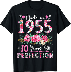 70 Year Old Made In 1955 Floral 70th Birthday Women T-Shirt - T-Shirt | Black