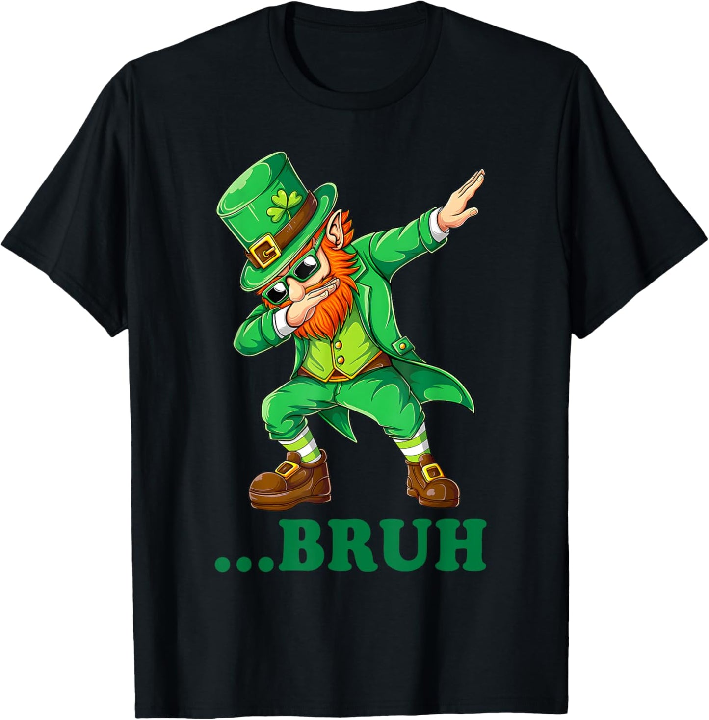 Bruh Dabbing Leprechaun Funny Kids Boys & Day T-Shirt - T-Shirt | Black