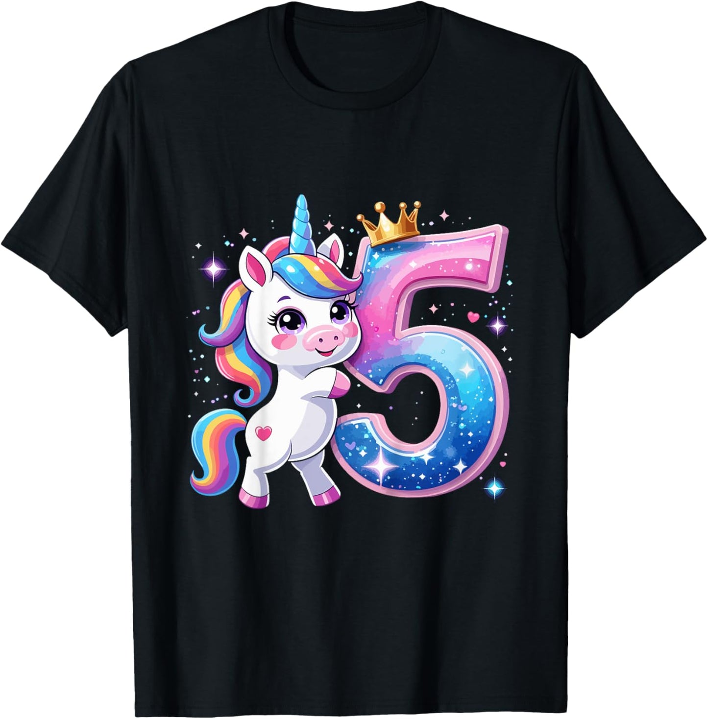 Birthday 5 Years Old 5th Birthday Girls Unicorn T-Shirt - T-Shirt | Black