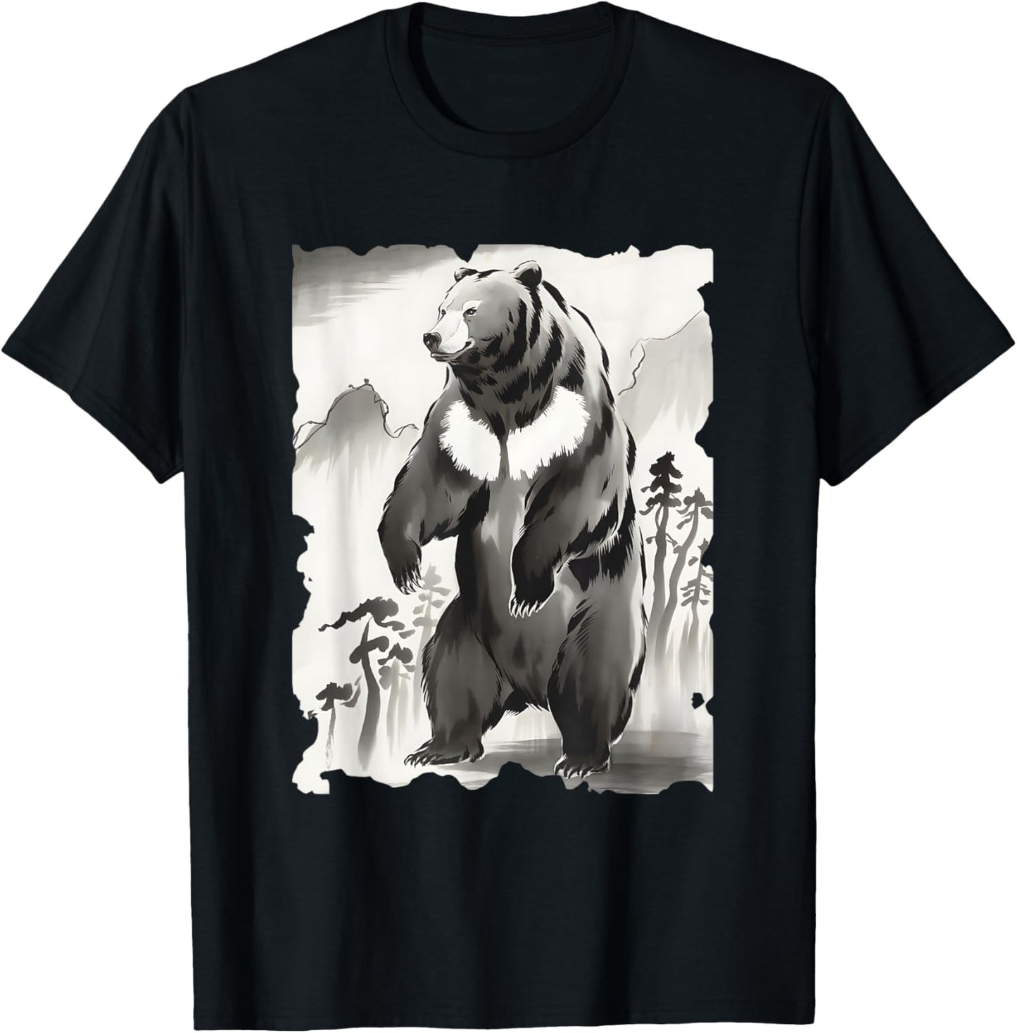 Bear Sumi-e Graphic - Vintage Japanese Art Kuma Bear T-Shirt - T-Shirt | Black