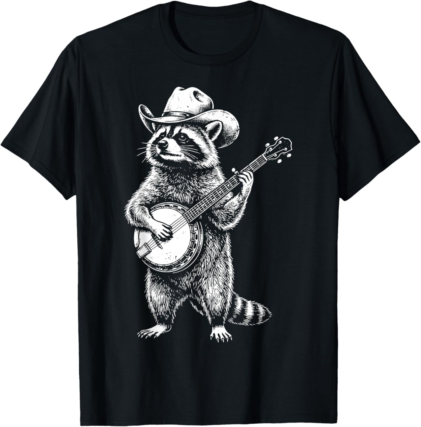 Raccoon Playing Banjo T-Shirt - T-Shirt | Black