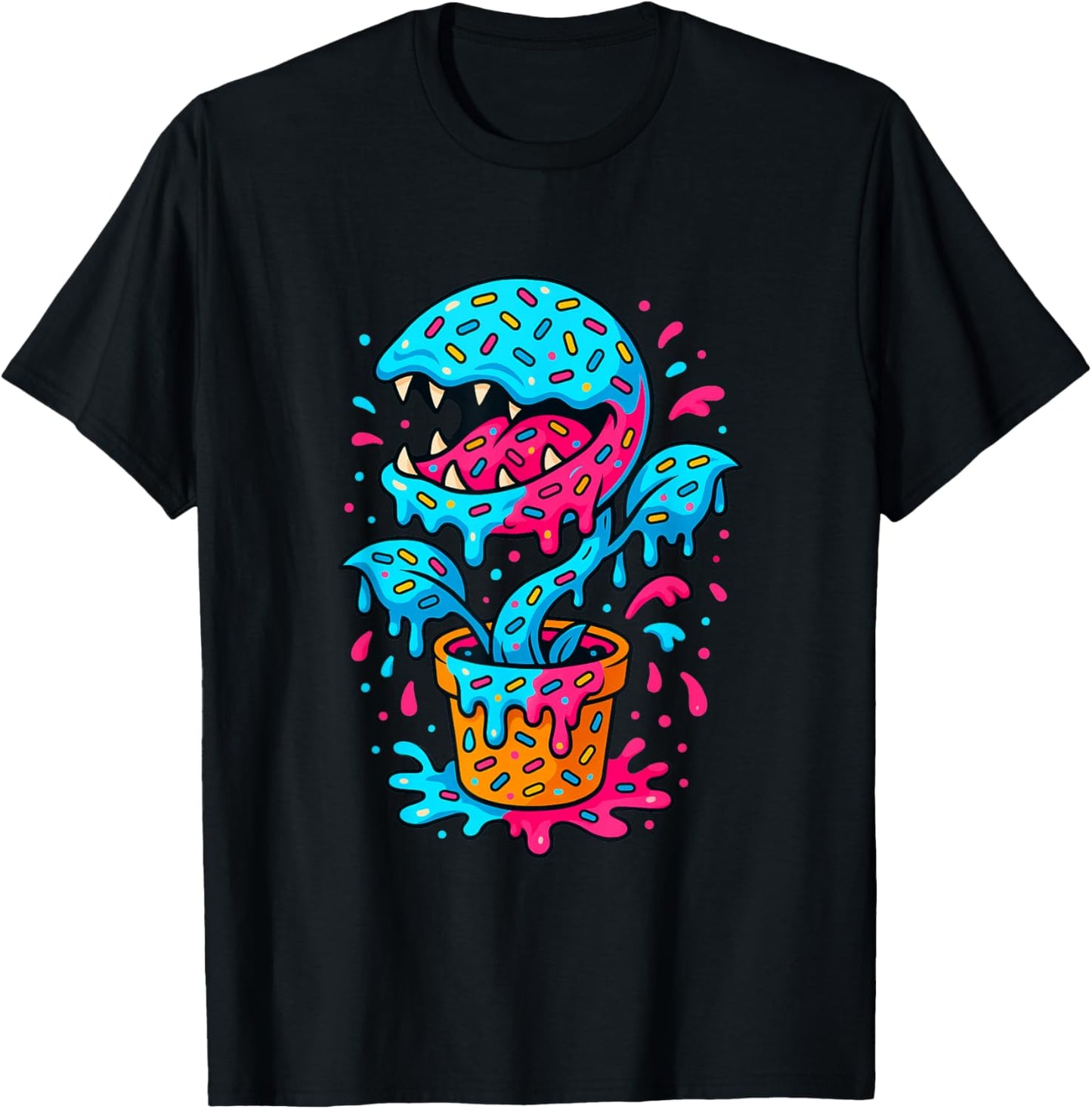Carnivorous Plant Venus Fly Trap Design Blue Pink Drip T-Shirt - T-Shirt | Black