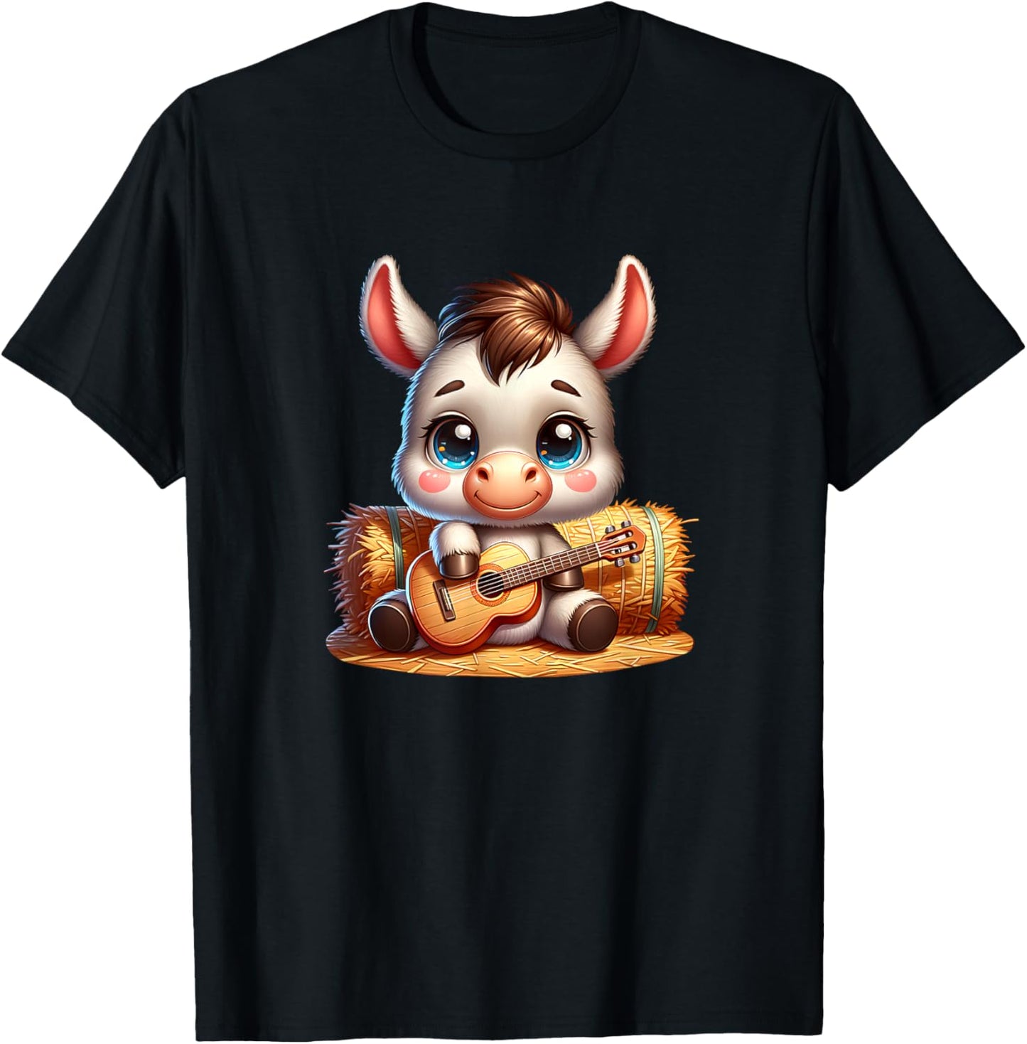 Cute Baby Donkey with Guitar Country Farm Vibes T-Shirt - T-Shirt | Black