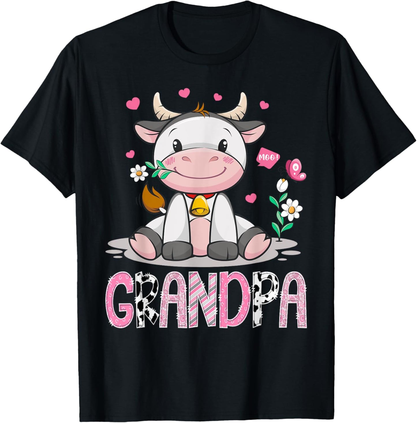 Grandpa Cute Cow Moo Farmer Birthday Family Matching T-Shirt - T-Shirt | Black