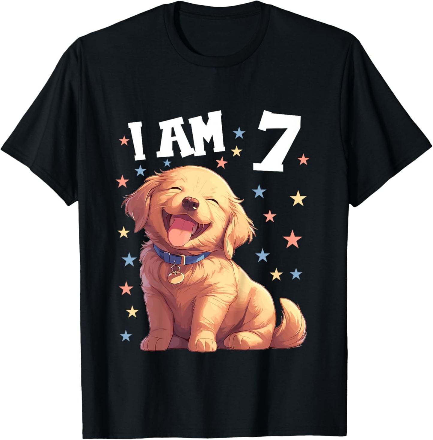 Kids 7 Years old 7th birthday Golden Retrievers Golden Retriever T-Shirt - T-Shirt | Black