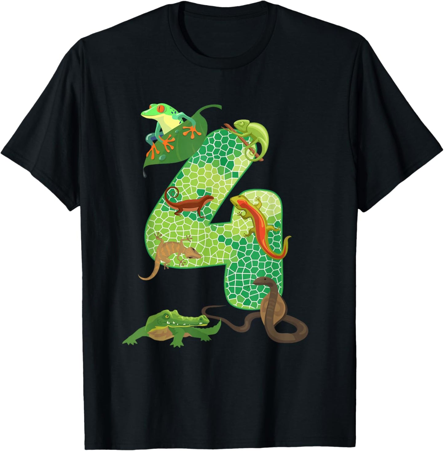 4th Birthday Reptile Themed 4 Year Old Birthday Party T-Shirt - T-Shirt | Black