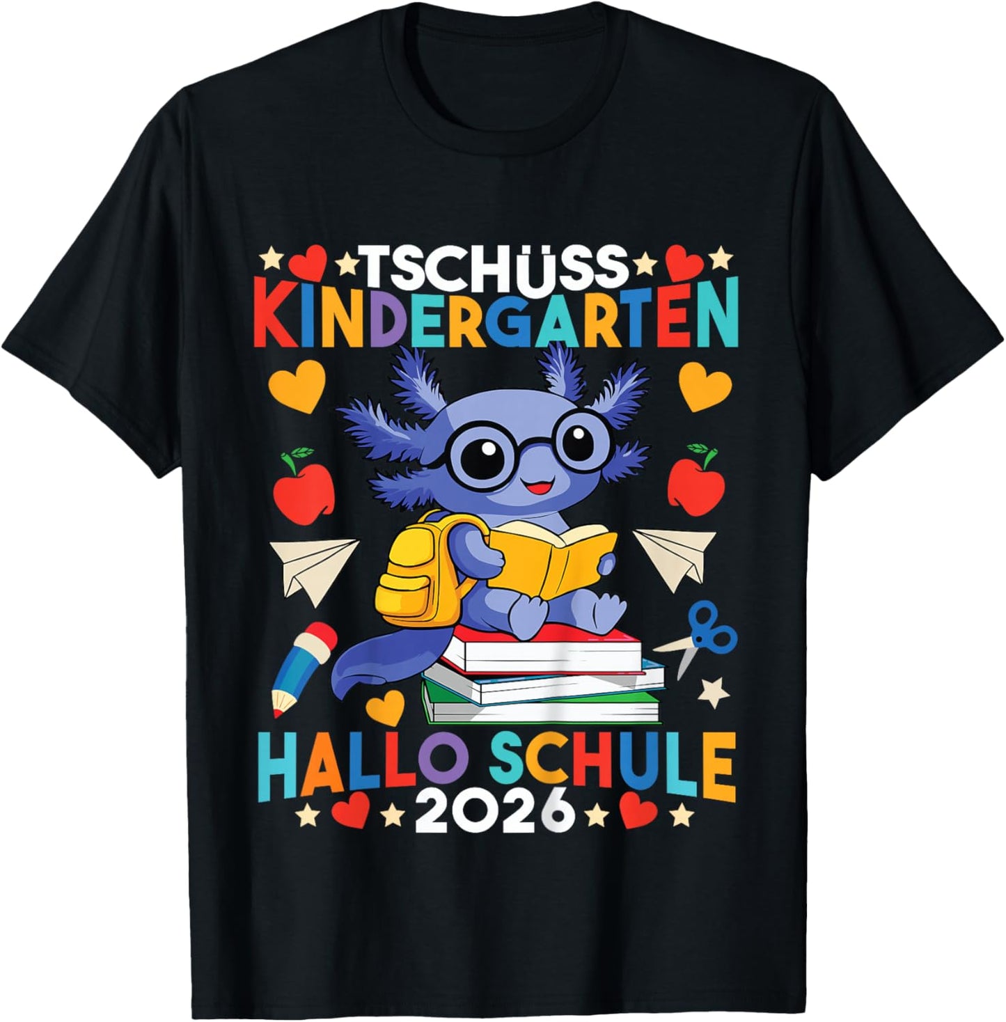 Kinder Tschüss Kindergarten Hallo Schule Axolotl Kita Abgänger 2026 T-Shirt - T-Shirt | Black