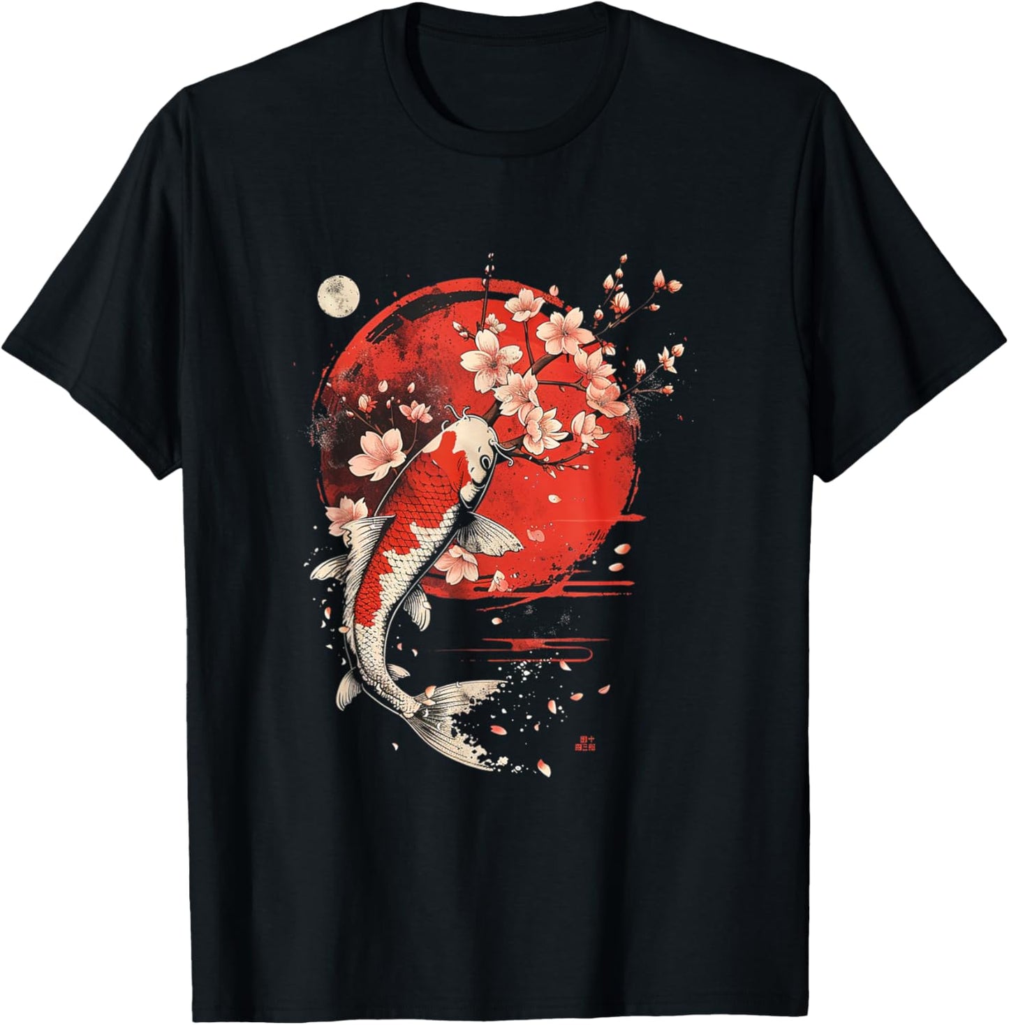 Cherry Blossom Koi Carp Fish Japanese Sakura Graphic Art T-Shirt - T-Shirt | Black