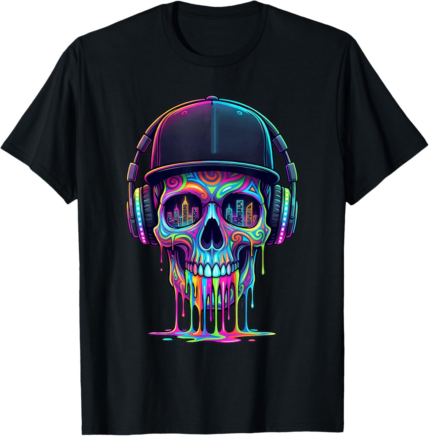 Colorful Dripping Skull Art Melting Skeleton Kids Drip T-Shirt - T-Shirt | Black