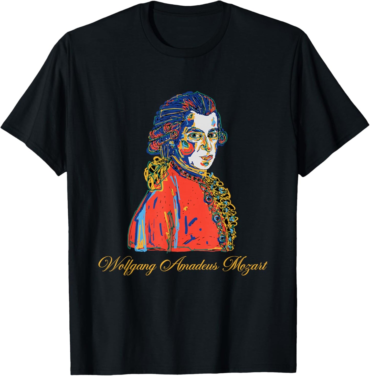 Wolfgang Amadeus Mozart Hand Drawn Portrait Vintage T-Shirt - T-Shirt | Black