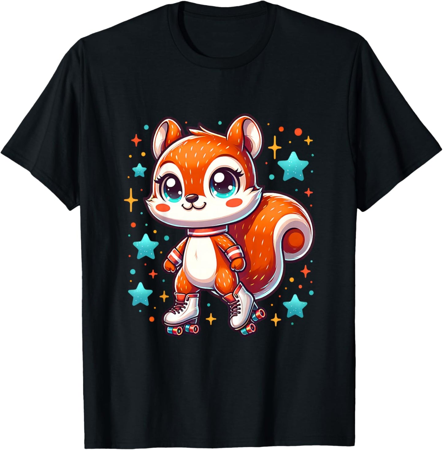 Squirrel Roller Skates Cute Girl Love Roller Skating Graphic T-Shirt - T-Shirt | Black