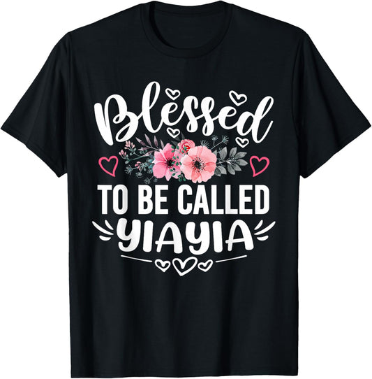 Blessed To Be Called Yiayia Funny Mother's Day Grandma T-Shirt - T-Shirt | Black