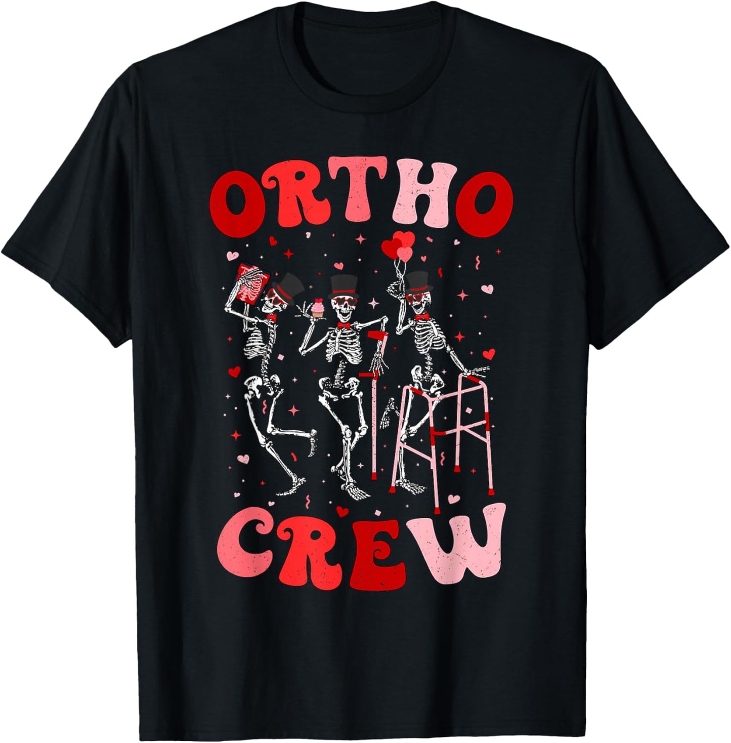 Ortho Crew Dancing Skeletons Valentines Orthopedic T-Shirt - T-Shirt | Black